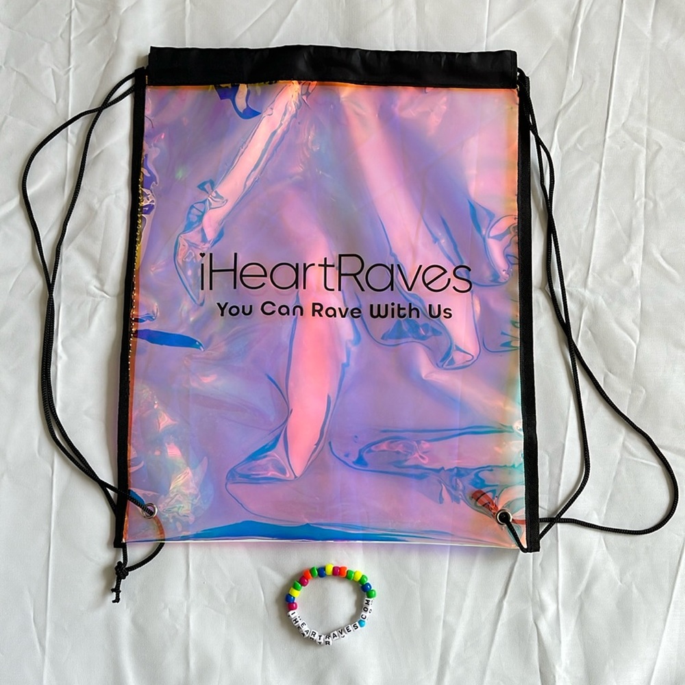 1330- NWOT I Heart Raves sling backpack and bracelet